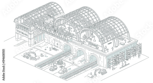 Vector illustration of a large greenhouse or conservatory with people inside