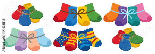 Booties A set of four colorful protective paw-boots tied together  Flat Vector Illustration on Transparent Background