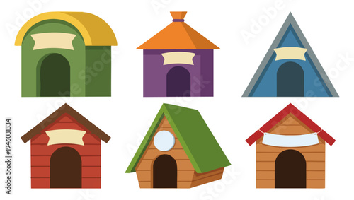 Dog House A classic kennel with a Welcome Home banner  Flat Vector Illustration on Transparent Background