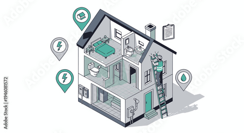 Isometric smart home vector illustration with icons