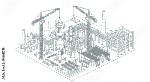 Industrial factory isometric vector illustration