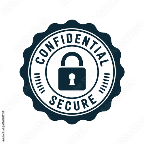 A confidential and secure stamp with a padlock on a white background
