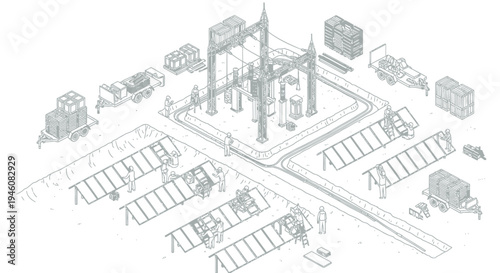 Set of industrial construction site vector illustrations