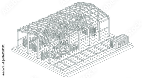 Vector warehouse building structure blueprint