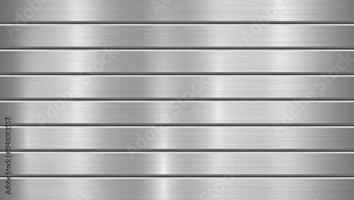 Brushed metal technology background with polished chrome texture, silver, steel, aluminum and horizontal stripes with bevels for design concepts, web, prints, wallpapers, interfaces. Vector illustrati