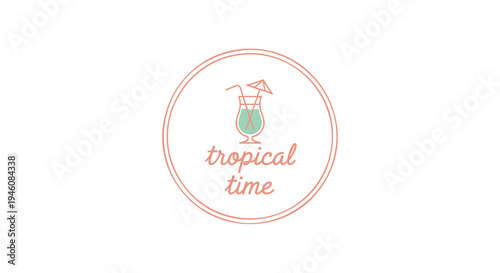 Tropical time logo vector with cocktail glass and umbrella