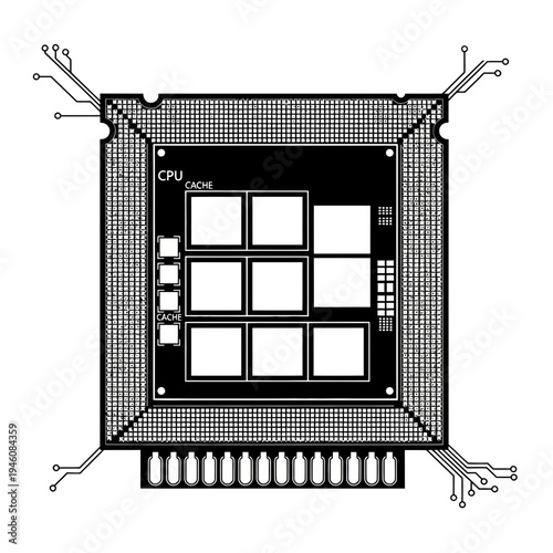 A microchip CPU with multiple connections.