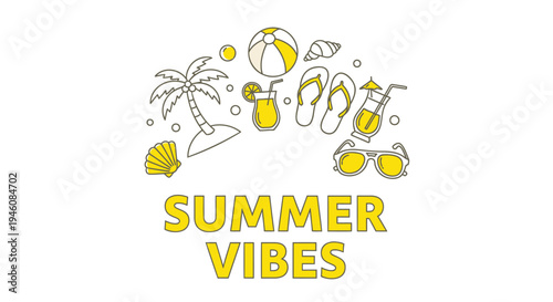 Set of summer icons vector, summer vibes illustration