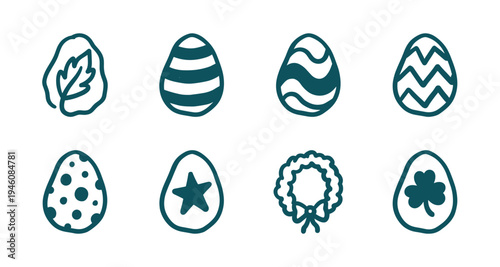 Hand-drawn Easter eggs and festive spring elements for seasonal branding. Rustic naive marker sketch illustrations featuring holiday celebration concepts.