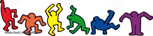 Keith Haring Style Dancing People Silhouette Vector Illustration