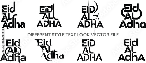 Eid al adha different style text look vector file graphic design elements  various typography  islamic holiday celebration