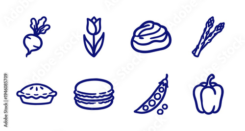Hand-drawn garden and bakery doodles featuring organic vegetables and sweet pastries. Rustic naive marker sketch illustrations for artisanal branding.