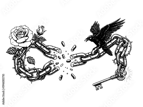 Gothic Broken Chain Symbol Engraving Illustration