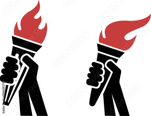 Hand Holding Burning Torch Victory Symbol Vector