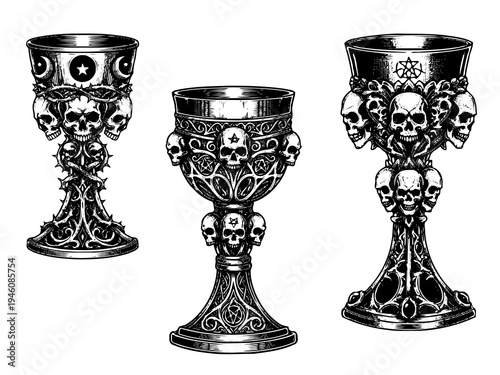 Foto Occult Skull Chalice Gothic Engraving Illustration
