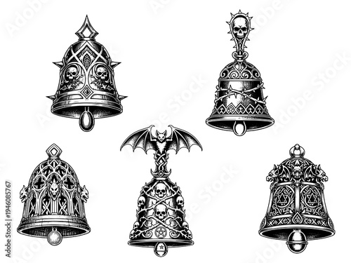 Witch Ritual Bell Occult Engraving Illustration
