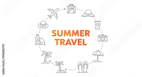 Set of 12 summer travel icons vector