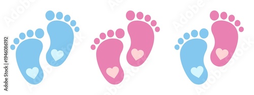 Schilderij op canvas Baby footsteps vector illustration set - pairs of pink and blue footprints in flat style