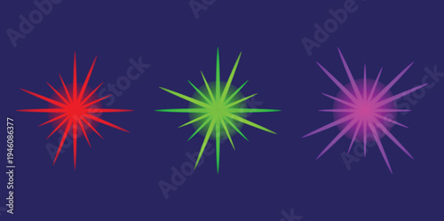 Vibrant multicolored starburst effects on a dark blue background
