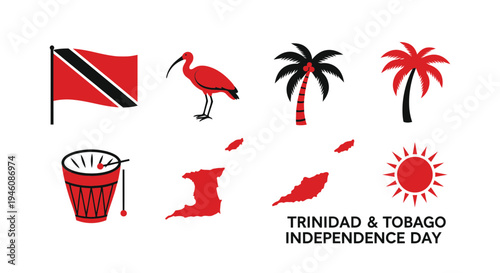Red and black icons for Trinidad  Tobago Independence Day celebration