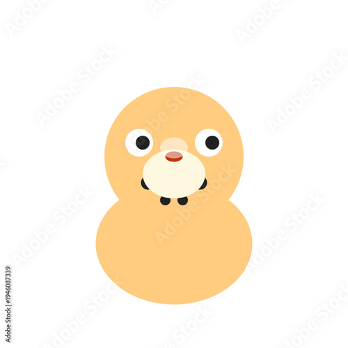 A smiling cartoon duck face illustration with big eyes and orange beak
