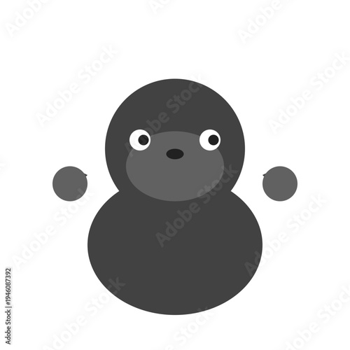 A black cartoon penguin illustration with large eyes and snowballs on a white background