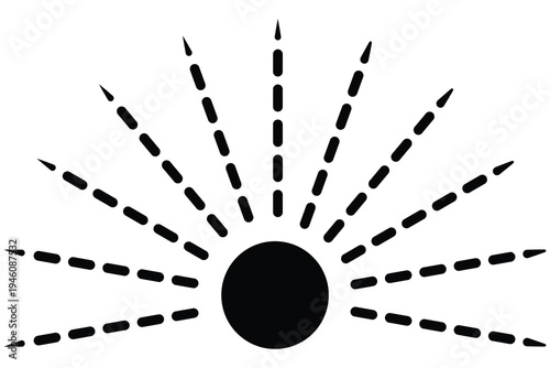 Minimalist black sunburst icon with dashed rays design