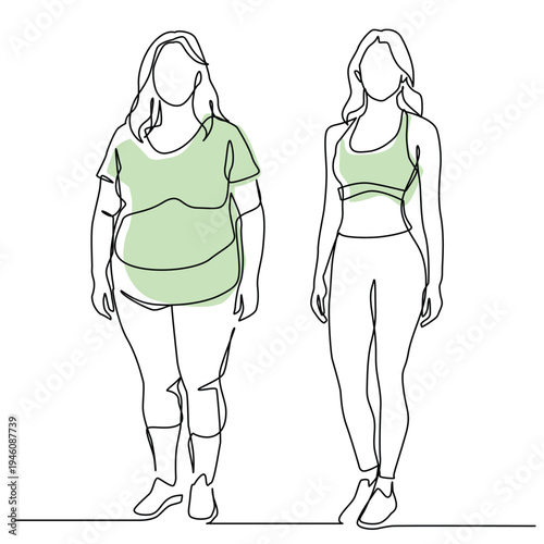 Female Body Transformation one line drawing. Female Body Transformation single line illustration. Female Body Transformation minimalist line art. Female Body Transformation vector art
