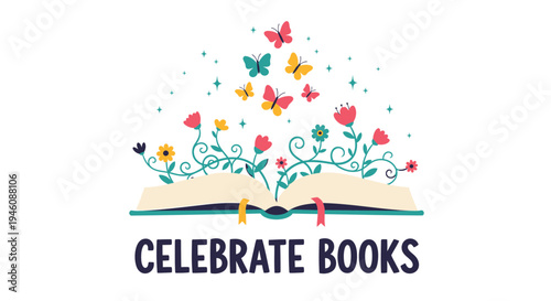 Vector Celebrate Books logo with flowers and butterflies
