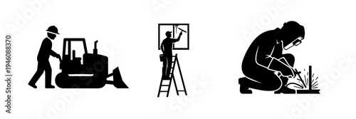 Construction Worker Silhouette Set With Builder Jobs