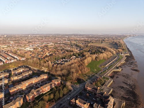 Bild auf Leinwand Brunswick Dock Liverpool Aerial View of Dock Basin and Waterfront Scene