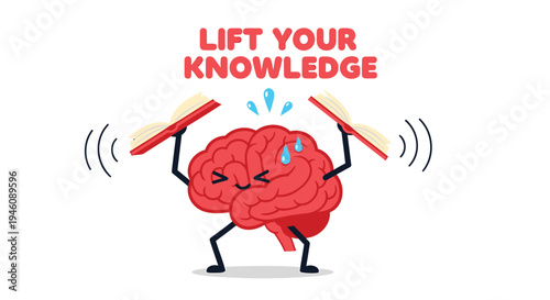 Vector illustration of brain lifting dumbbells, education and learning concept