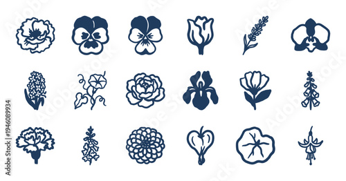 Hand-drawn botanical garden flowers and floral elements for organic brand identity. Rustic, naive marker sketch illustrations of spring blossoms.