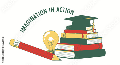 Vector illustration of education icons with books, graduation cap, and pencil