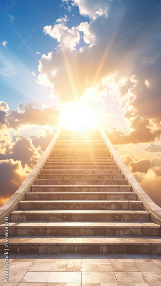 Fototapeta premium Staircase leading to the heavens with sunbeams.