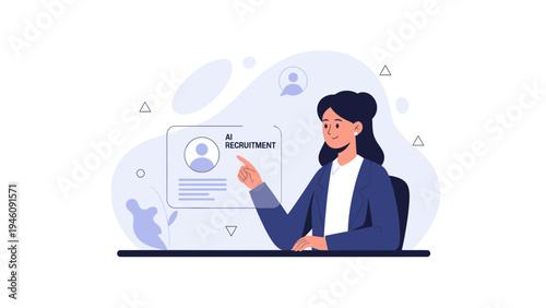 Woman using AI for recruitment on digital screen, modern business concept