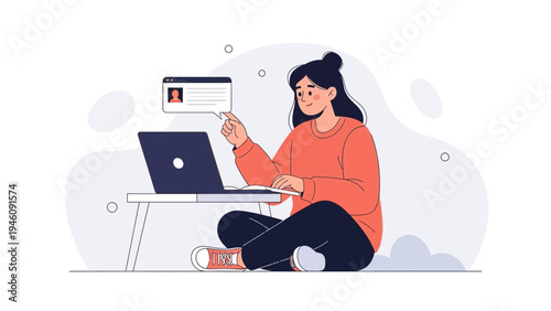 Woman using laptop for online profile creation and personalization