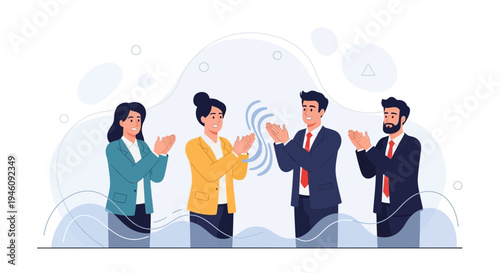 Diverse business team applauding, celebrating success, teamwork, positive atmosphere