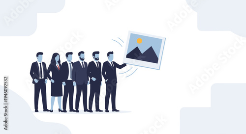 Business Team Presents New Project Idea with Landscape Image