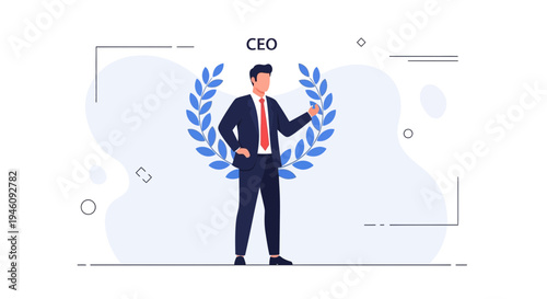 Successful CEO in Suit with Laurel Wreath, Symbolizing Achievement and Leadership