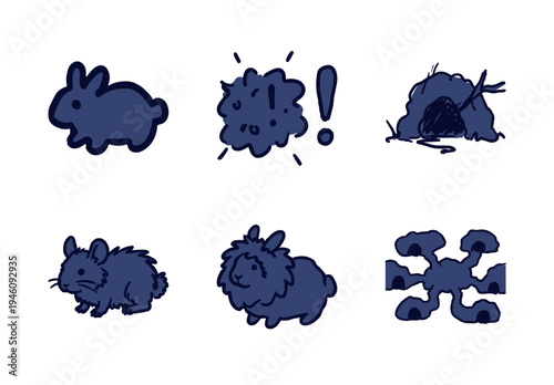 Hand-drawn rabbit and burrow elements for nature branding. Rustic, naive marker sketch illustrations featuring bunny life and underground tunnel concepts.