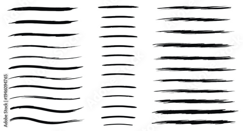 Collection of various black brush strokes on white background