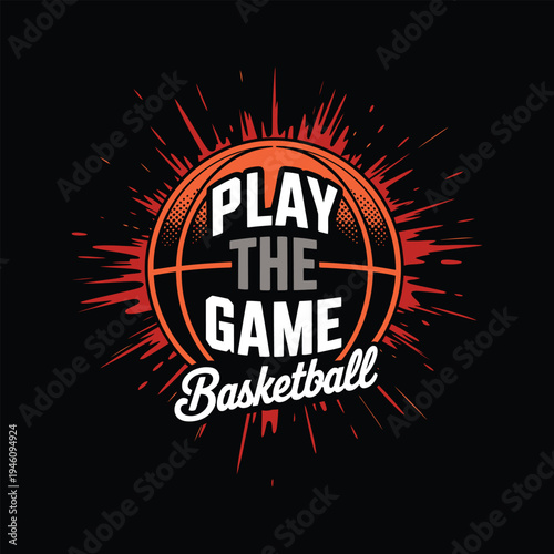 Basketball play game vector illustration with orange ball and splash design on black background
