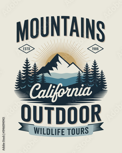 California outdoor wildlife tours mountain illustration estd 1986