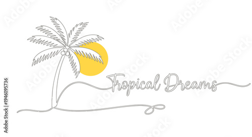 Tropical palm tree icon with sun, Tropical Dreams logo vector