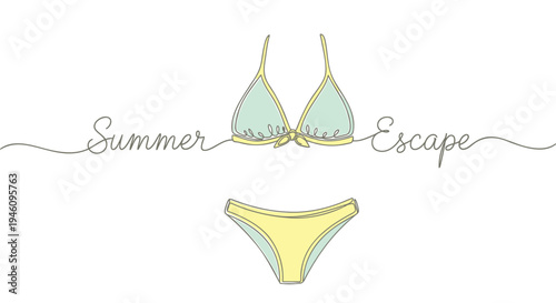Vector bikini set with 'Summer Escape' text