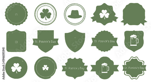 St patrick's day green icons set with shamrocks hats and beer mugs on white background for festive designs