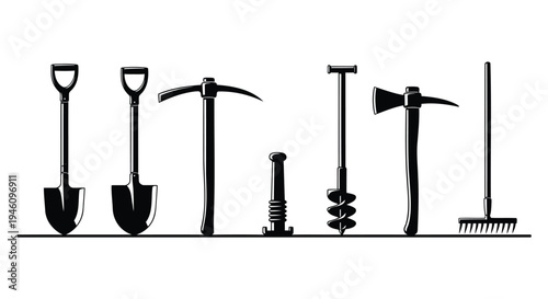 Set of 6 gardening tools icons vector