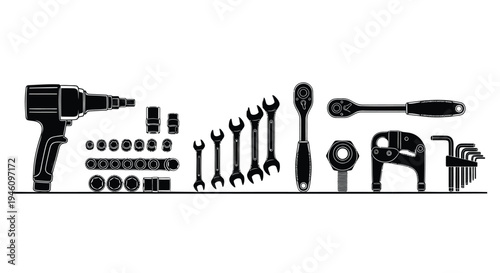 Set of 20 black tool icons vector