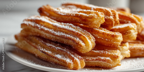 Crispy Air Fryer Churros with Sugar and Cinnamon: Macro Food Photography on Modern Marble Kitchen Counter
